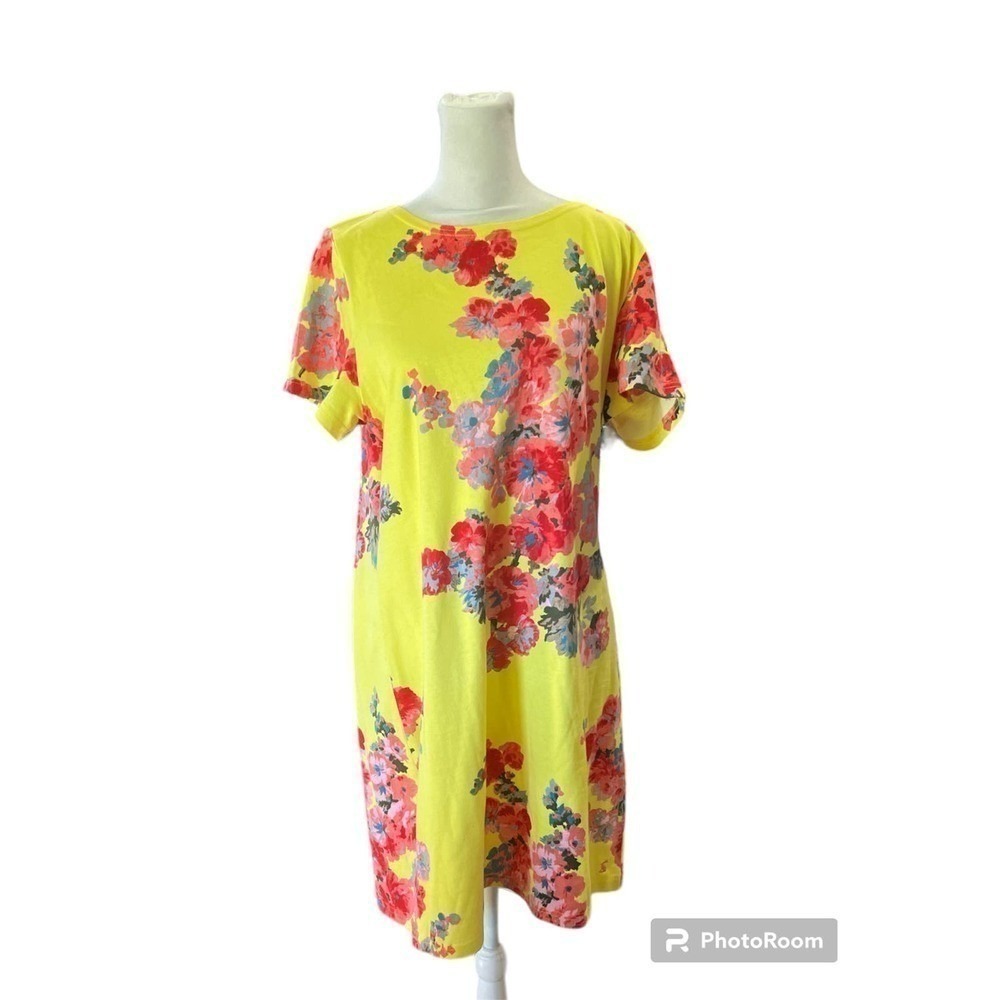 Joules Riviera Dress Lemon Floral Yellow Cotton Jersey Shift US 12 UK 16